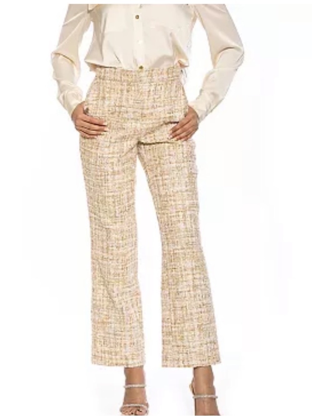 Alexia Admor Beige Tweed Pants w/ Sequins, Size 10 NWT Waist 32